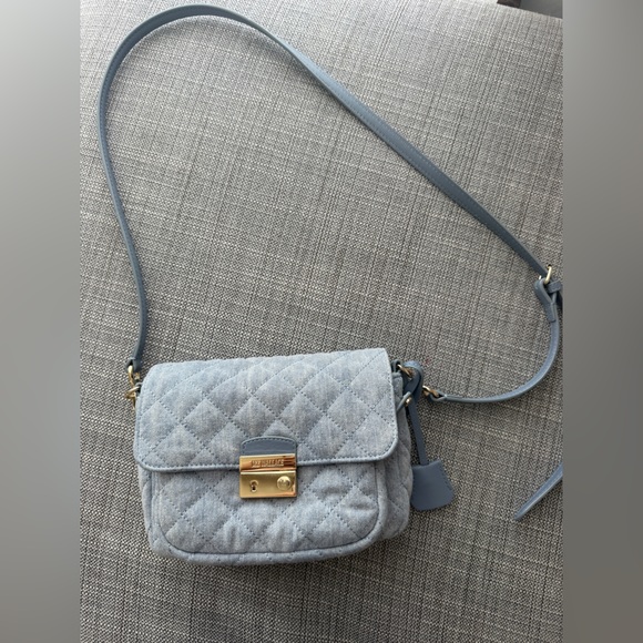 MZ Wallace Handbags - MZ Wallace Quilted Light Blue Crossbody Bag with Gold Lock